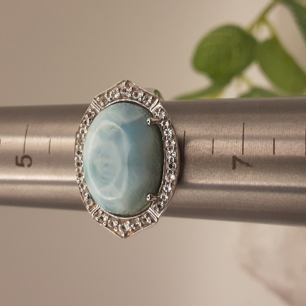 925 Genuine Larimar And White Topaz Ring. - Picture 7 of 7